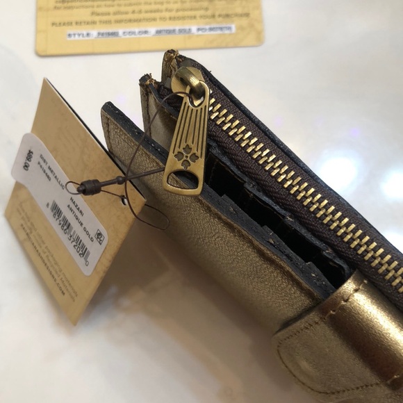 Patricia Nash Nazari Distressed Metallic Bifold Leather Wallet Antique Gold NWT - Picture 14 of 16